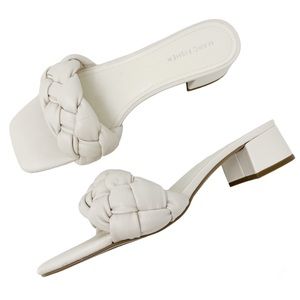 Marc Fisher White Braided Slide Heels